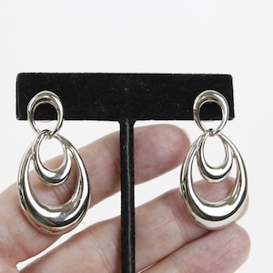 Vintage Napier Silver Tone Dangle Earrings Teardrop Chain Loops Stud Dangles