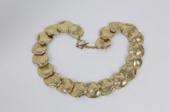 Vintage Gold Petal Collar Chunky Gold Tone Statem… - image 7