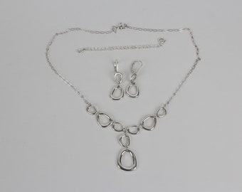 Vintage Silver Tone SAQ Necklace and Earring Set