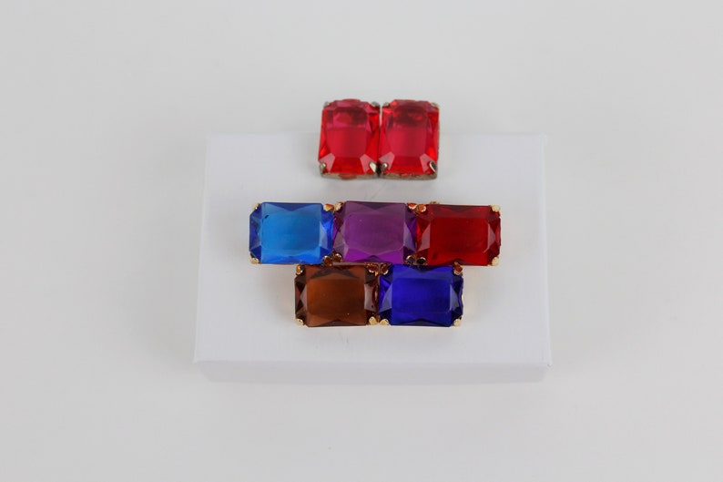 Vintage 1980/'s Gold Tone Acrylic Rectangular Jewel Earring and Brooch Pin Set