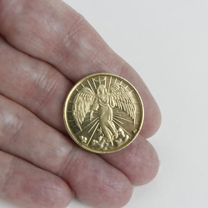 Vintage Golden Angel Coin Pocket Token Double sided Guardian Angel Medallion