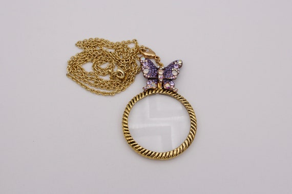 Kirks Folly Beautiful Dreamer Butterfly Magnifying Glass Necklace silvertone