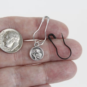 TINY St Gerard Majella Medal with Silver Tone and Black Enamel Safety Pins