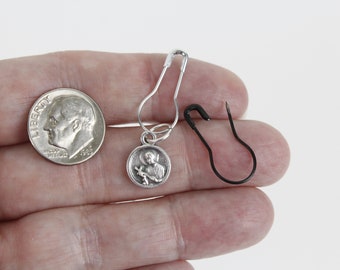 TINY St Gerard Majella Medal with Silver Tone and Black Enamel Safety Pins