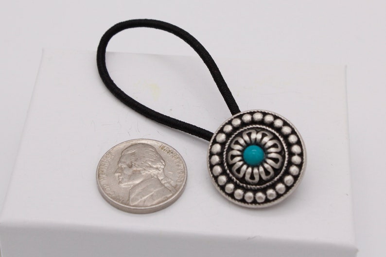 Silver Tone Concho Ponytail Tie With Faux Turquoise Center - Etsy