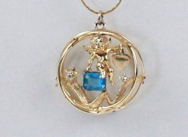 Vintage Coro Birthstone Cherub 3D Charm with Necklace Chain and Bracelet December