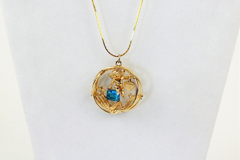 Vintage Coro Birthstone Cherub 3D Charm with Necklace Chain and Bracelet December
