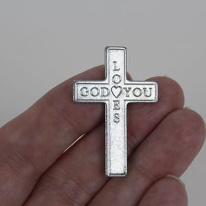 Vintage Pocket Cross God Loves You silver tone metal