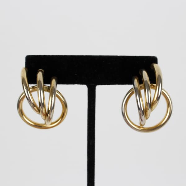 WELL WORN Gold Tone Sculptural Hollow Tube Doorknocker Hoop Knot Earrings