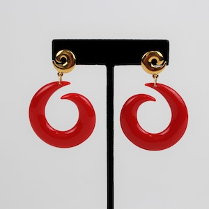 Vintage Gold Earrings with Red Resin Swirl Drops Stud Dangle Statement Earrings