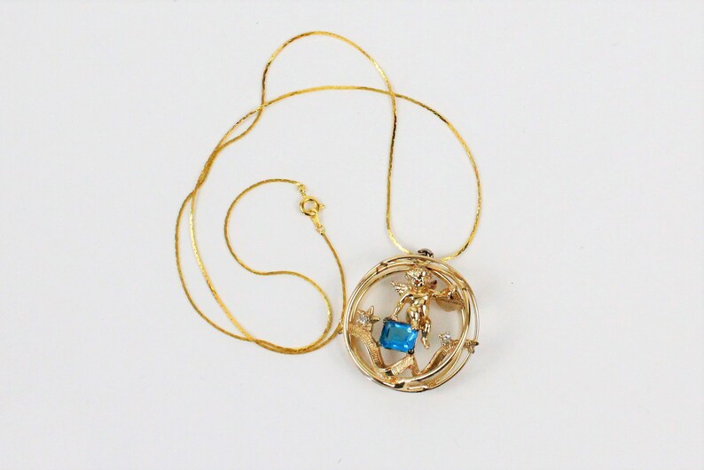 Vintage Coro Birthstone Cherub 3D Charm with Necklace Chain and Bracelet December