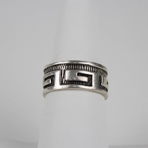 Vintage Sterling Silver Overlay ring Greek Key Design Band sized between a 6-1/2 and a 6-3/4