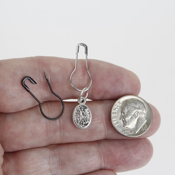 TINY  St Michael Guardian Angel Medal with PETITE  Black and Silver Tone Safety Pins