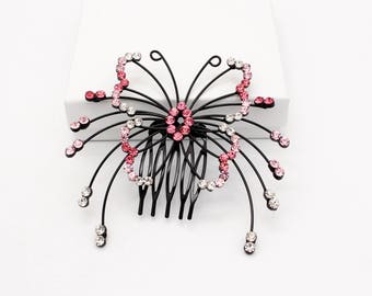 Pink Rhinestone Butterfly Comb