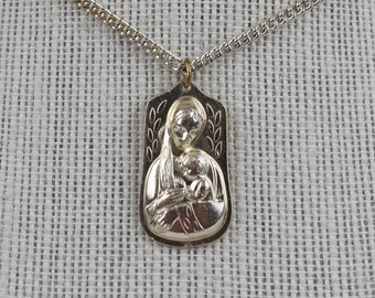 Vintage Golden Aluminum Madonna and Child Sacred Heart of Jesus Eloxal Medal Necklace Germany