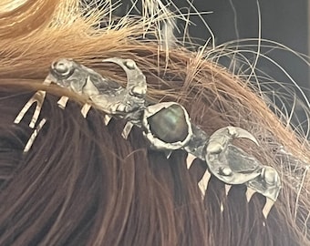 Pettine per capelli labradorite e luna