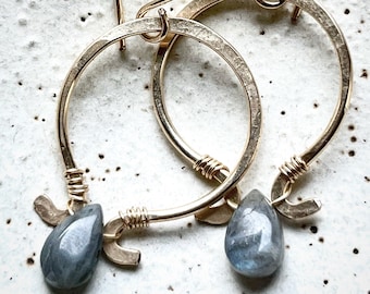 14k Gold Fill Labradorite Hoops