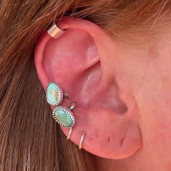 Evans Turquoise & Opal Triplet Ear Cuffs - no piercing required - sterling silver ear cuffs