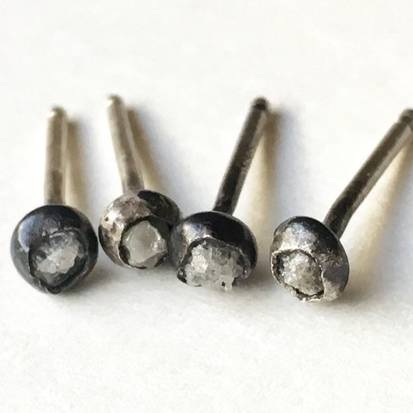 Tiny Raw Grey Diamond Studs