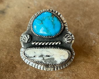 Size 6 Turquoise & White Buffalo Statement Ring