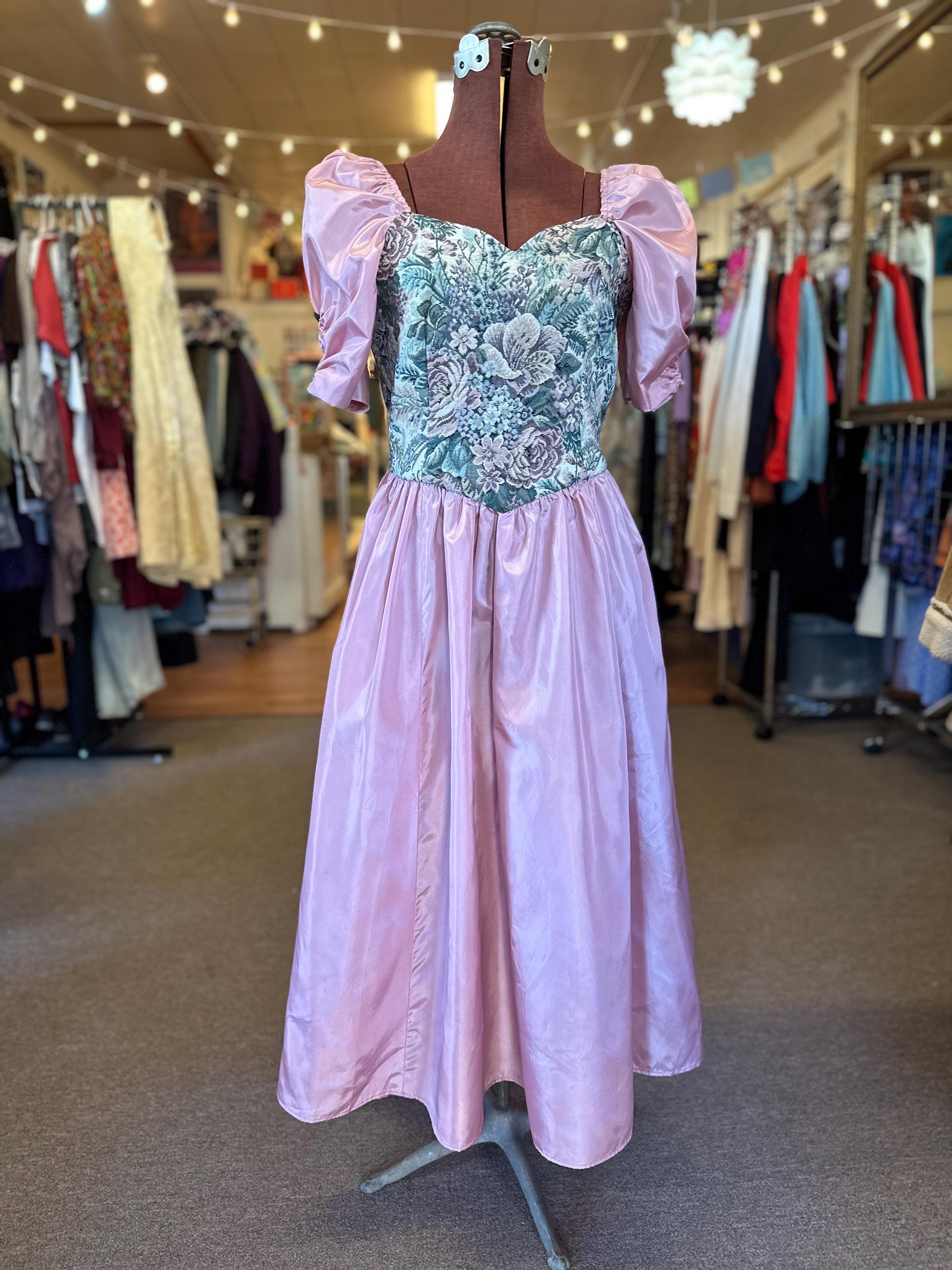 1980s Handmade Tapestry and Tafta Dress S/M
