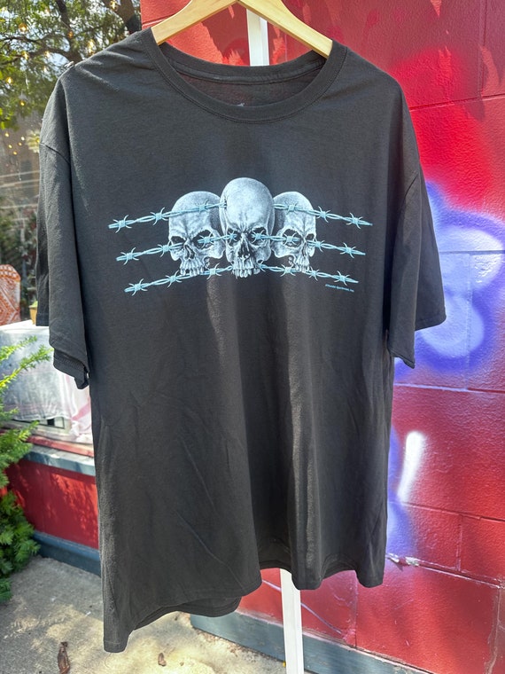 Y2K Deadstock Grunge Skull and Barbed Wire Shirt XXL - Etsy