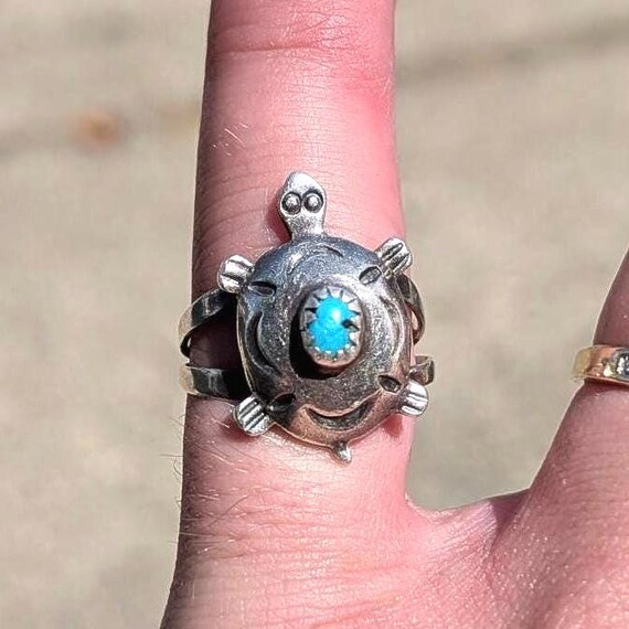 Vintage Sterling Silver .925 Novelty Turtle Turquoise Southwestern 