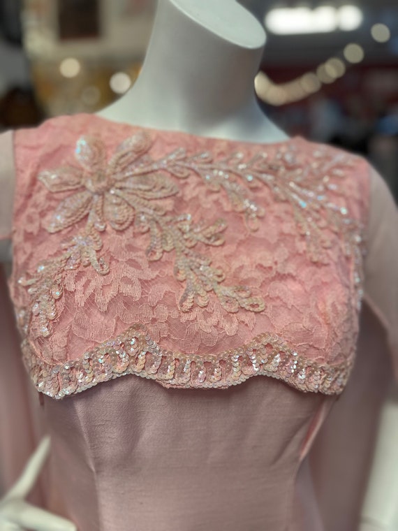 1960's Mike Benet Formals Pink Sequin Raw Silk Pa… - image 6