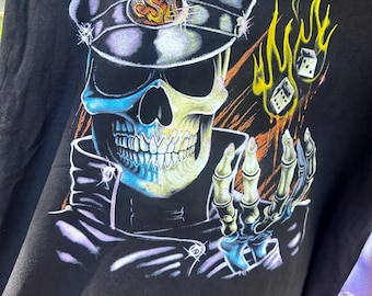 90's Deadstock Skull Biker Dice Flames T-shirt Motorcycle - Etsy