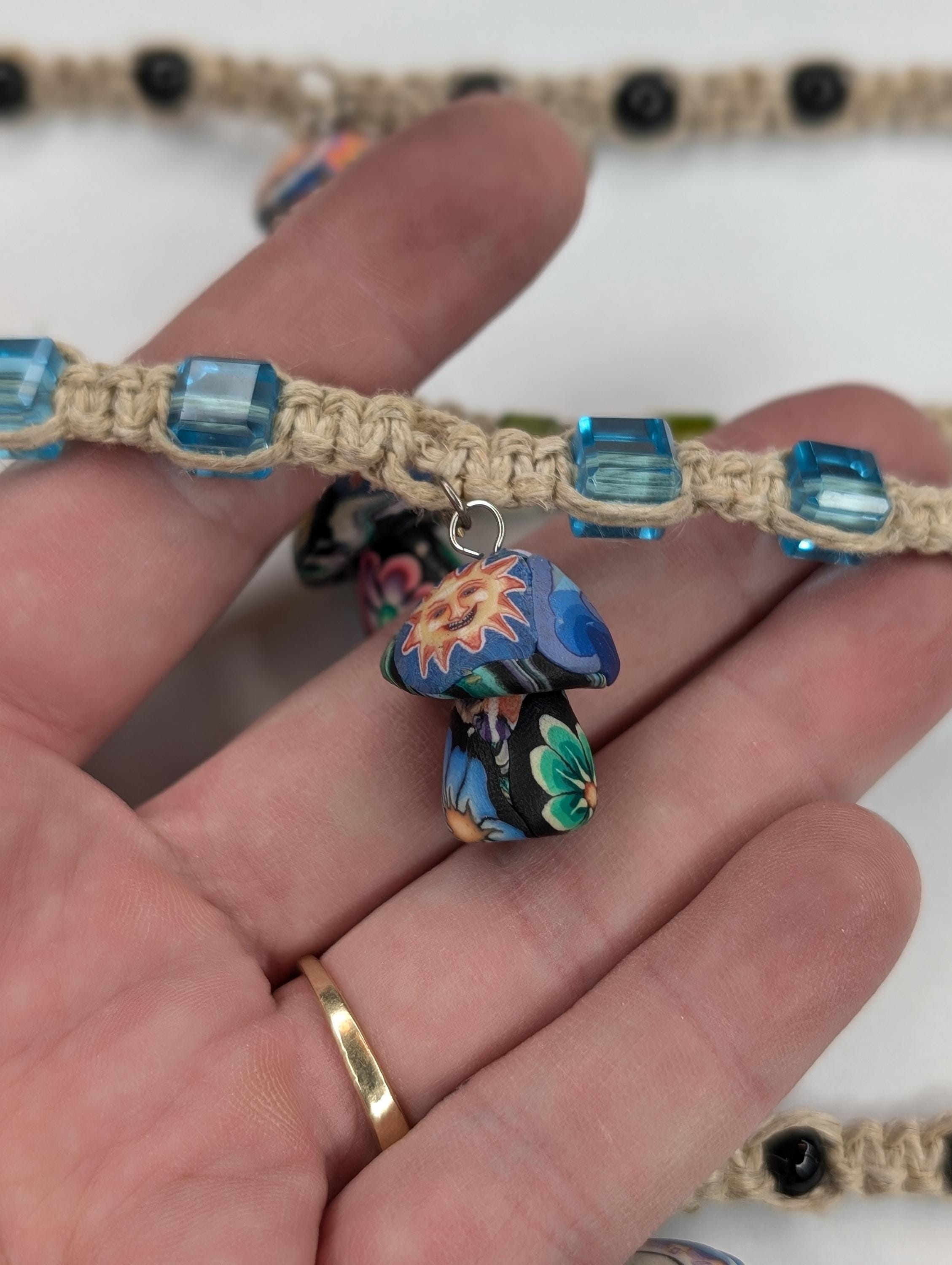90s Y2k Vintage Deadstock Hemp Macrame Fimo Clay Mushroom