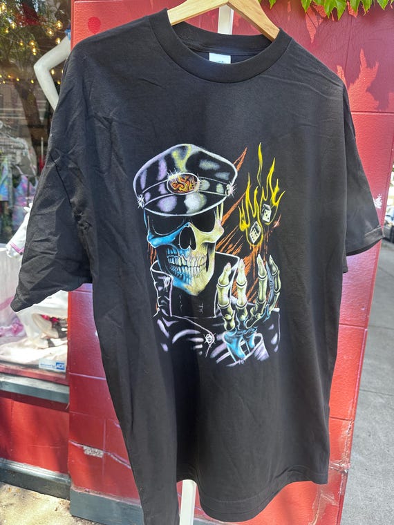 90's Deadstock Skull Biker Dice Flames T-shirt Motorcycle - Etsy