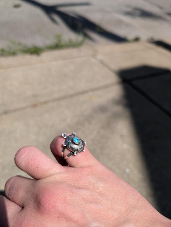 Vintage Sterling Silver .925 Novelty Turtle Turquoise Southwestern 