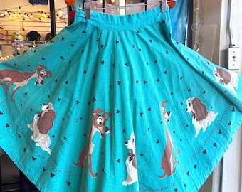 Vintage RARE 1950 Disney Collector „Lady and the Tramp“ Handgefertigte Neuheit Super Rare Rockabilly Tellerrock