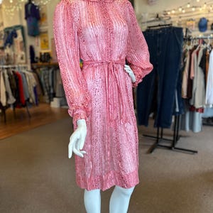 Vintage 1970&#39;s Silk Saks Fifth Avenue Sheer Metallic Ruffle Dress Disco With Belt As is