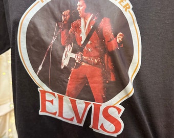 1970's Era Black Transfer Print Elvis Shirt Size M As is