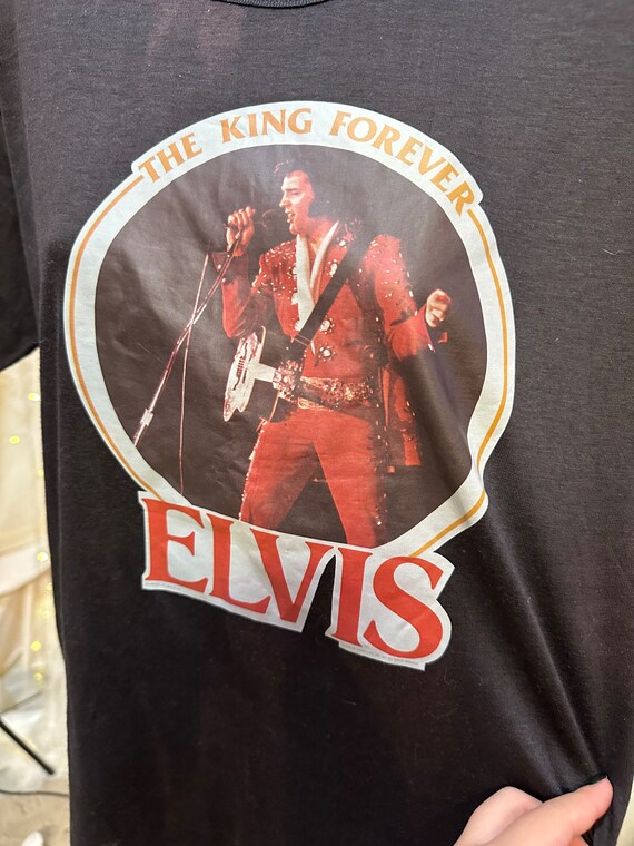 1970's Era Black Transfer Print Elvis Shirt Size M