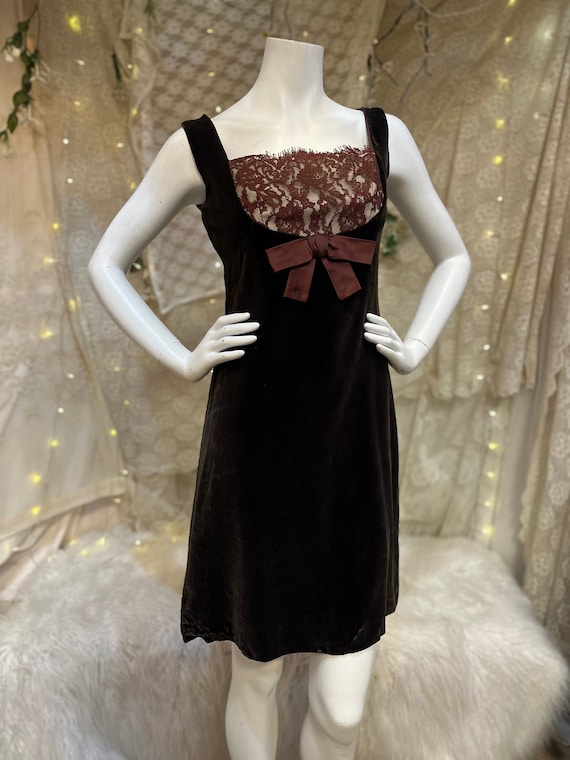 Vintage Saks Fifth Avenue Brown Velvet 60s mod Mi… - image 1