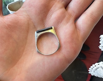 Vintage Sterling Silver Modernist Bar Onyx Ring Size 9