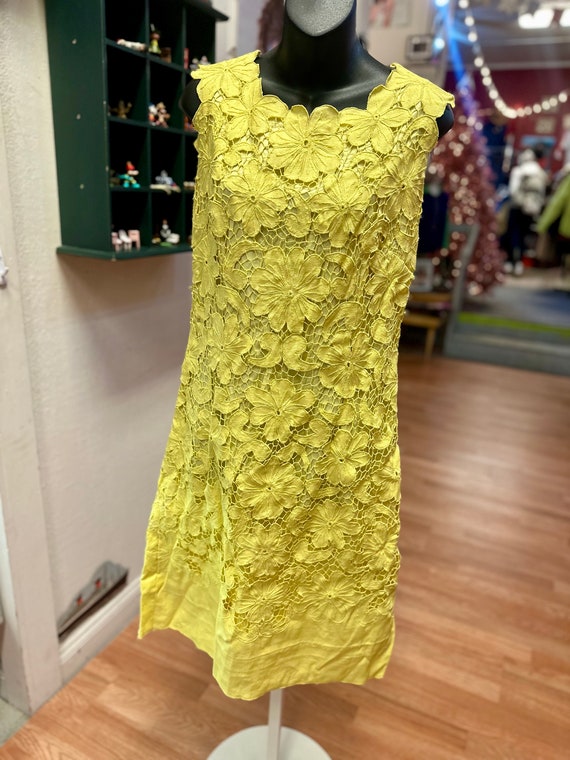 RARE Yellow Moyagashel Irish Linen and Lace Dress 
