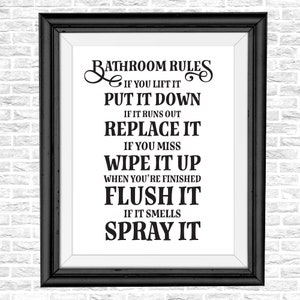 Bathroom Rules Sign, Funny Home Decor, Farmhouse Art, Bathroom Rules Printable, Bathroom Rules SVG