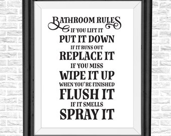 Bathroom Rules Sign, Funny Home Decor, Farmhouse Art, Bathroom Rules Printable, Bathroom Rules SVG