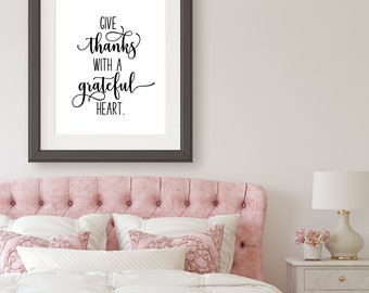 GIve Thanks With a Grateful Heart, Scripture Wall Art, Farmhouse Wall Decor, Bible Verse Wall Art, Thankful Wall Art, Over the Couch Art