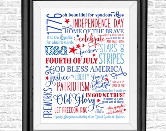 Impressão artística estilo metrô com tema americano do 4 de julho, decoração patriótica para o Dia da Independência (download digital)
