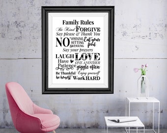 Family Rules Sign, Family Rules Printable, Family Rules Wall Decor, Family Rules SVG, Family Rules Custom Sign