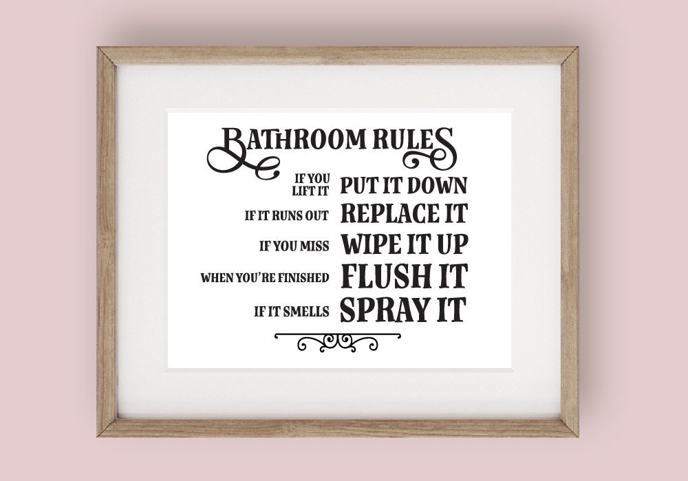 Bathroom Rules Sign, Funny Home Decor, Farmhouse Art, Bathroom Rules ...