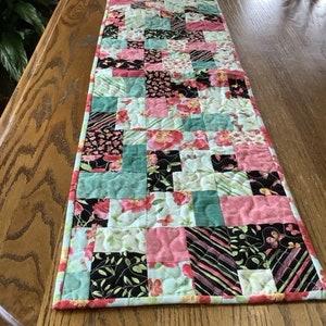 Pink, Teal and Black Quilted Table Runner