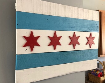 Rustic Chicago Flag Wall Decor Wood Sign