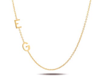 14k gold initials. double Initials pendant. 2 Letter charm | Etsy