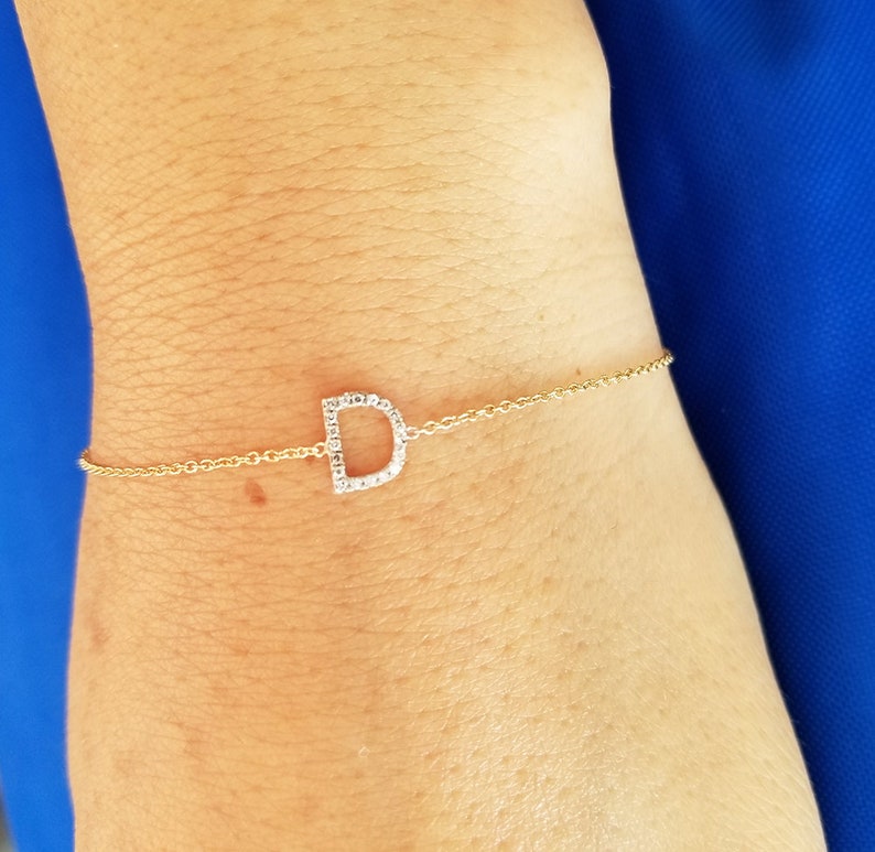 Diamond Initial Bracelet/single Diamond Initial Bracelet/baby Etsy