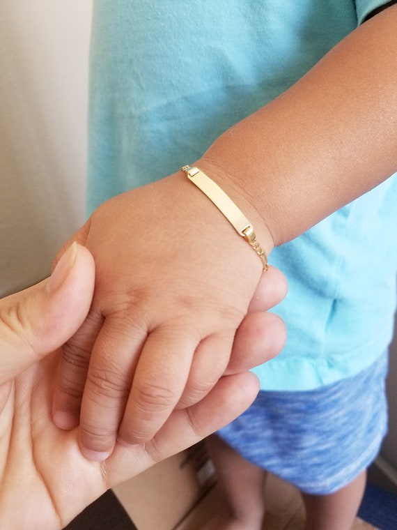 Amazon.com: Brilliant Bijou Children's Name Bracelet - ID Engraved Bracelet,  14k Yellow Gold Child Bracelet for Girls and Boys Real Gold ID Bracelet  (Not Plated or Filled): Clothing, Shoes & Jewelry